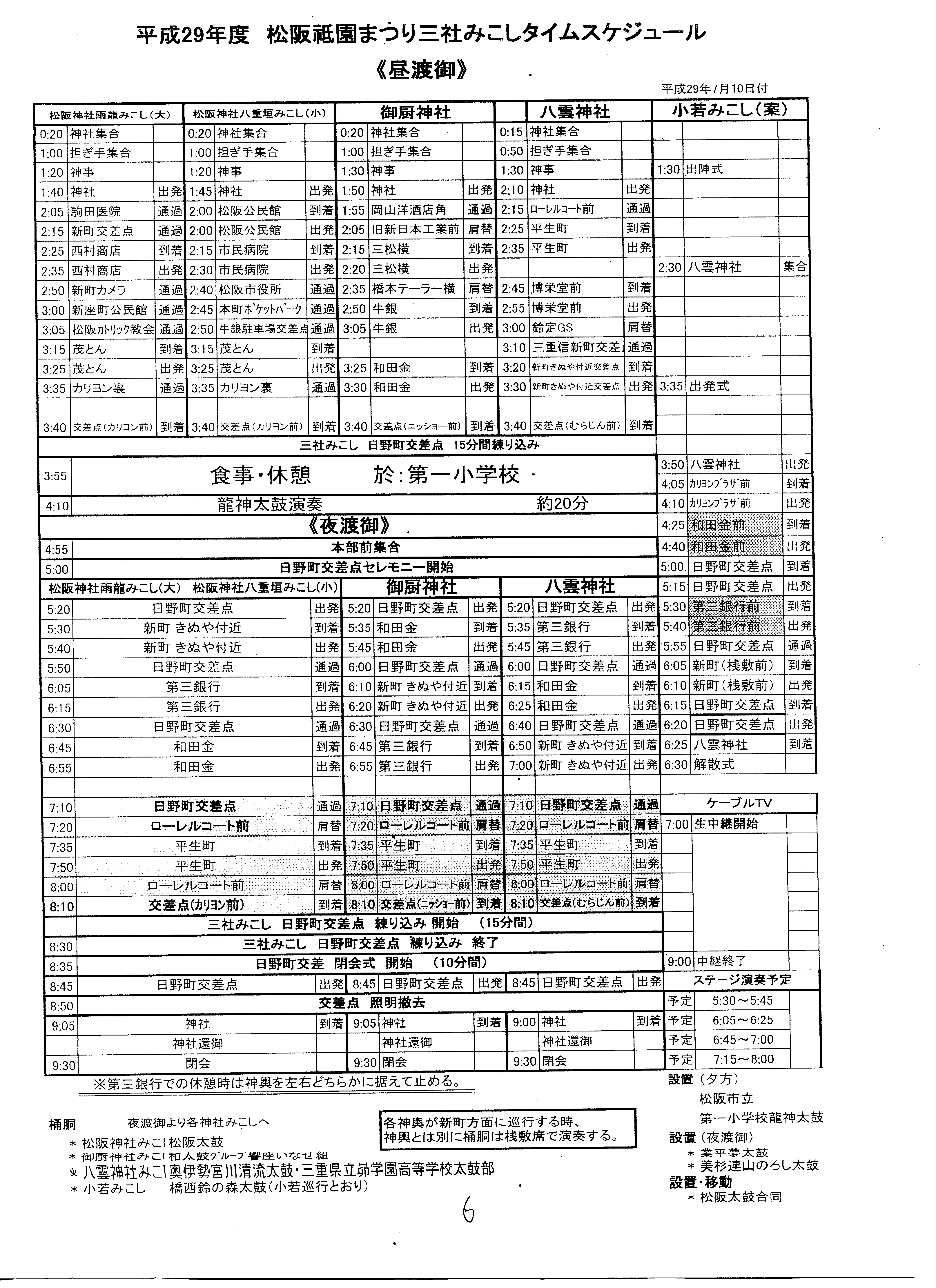 平成29年　渡御タイムスケジュール